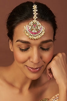 Gold Finish Kundan Polki Maangtikka
