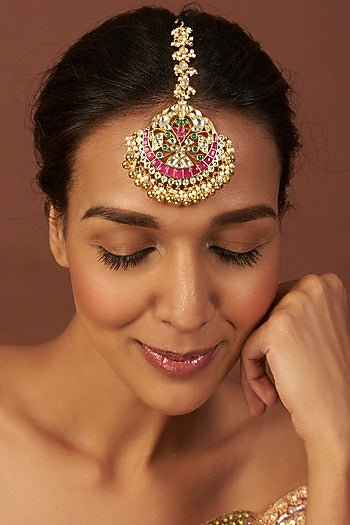 Gold Finish Kundan Polki Maangtikka