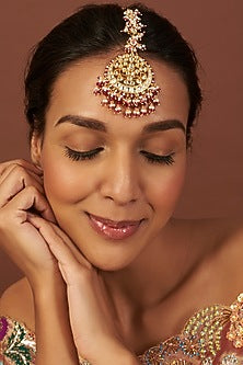 Gold Finish Kundan Polki Maangtikka
