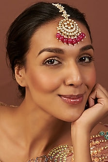 Gold Finish Kundan Polki Maangtikka