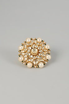 Gold Finish Kundan Polki Ring