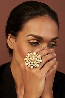 Gold Finish Kundan Polki Ring
