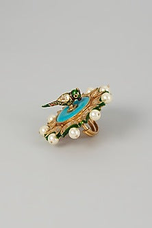 Gold Finish Kundan Polki & Turquoise Ring