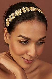 Gold Finish Kundan Polki Head band