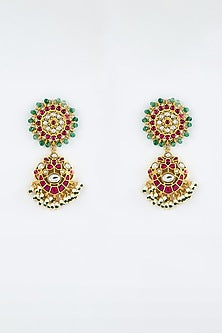 Gold Finish Kundan Polki & Multi-Colored Stone Dangler Earrings