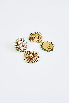Gold Finish Kundan Polki & Multi-Colored Stone Dangler Earrings