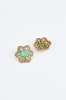 Gold Finish Kundan Polki & Green Stone Choker Necklace Set