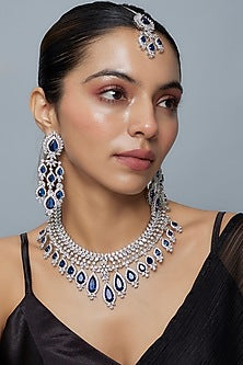 White Finish Zircon & Sapphire Synthetic Stone Necklace Set