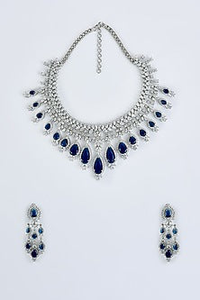 White Finish Zircon & Sapphire Synthetic Stone Necklace Set