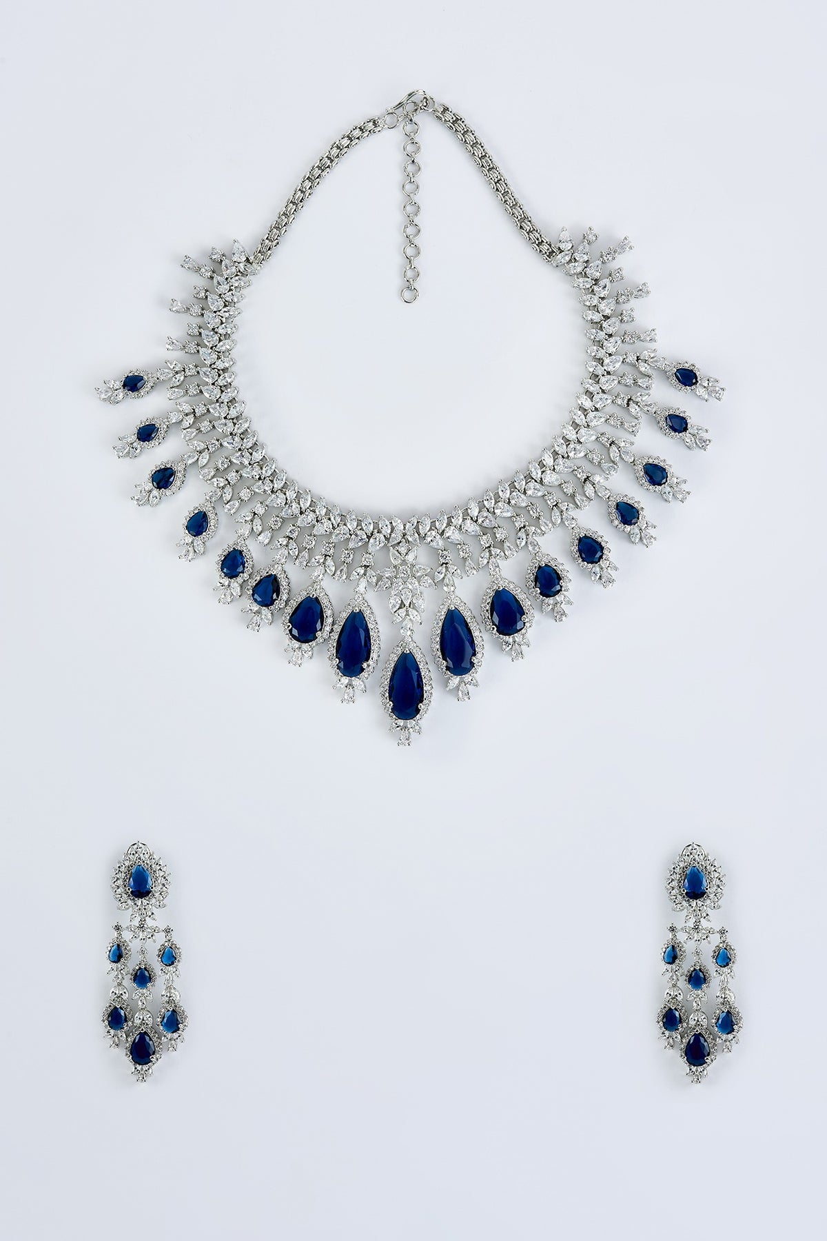 White Finish Zircon & Sapphire Synthetic Stone Necklace Set