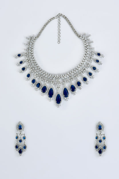 White Finish Zircon & Sapphire Synthetic Stone Necklace Set