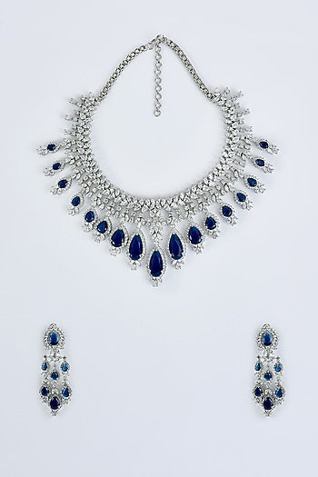 White Finish Zircon & Sapphire Synthetic Stone Necklace Set