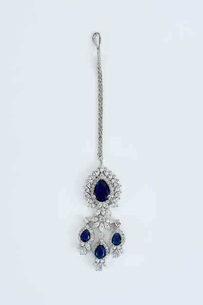 White Finish Zircon & Sapphire Synthetic Stone Necklace Set