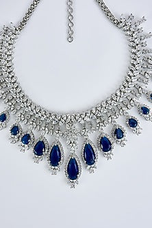 White Finish Zircon & Sapphire Synthetic Stone Necklace Set