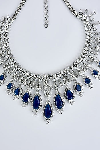 White Finish Zircon & Sapphire Synthetic Stone Necklace Set