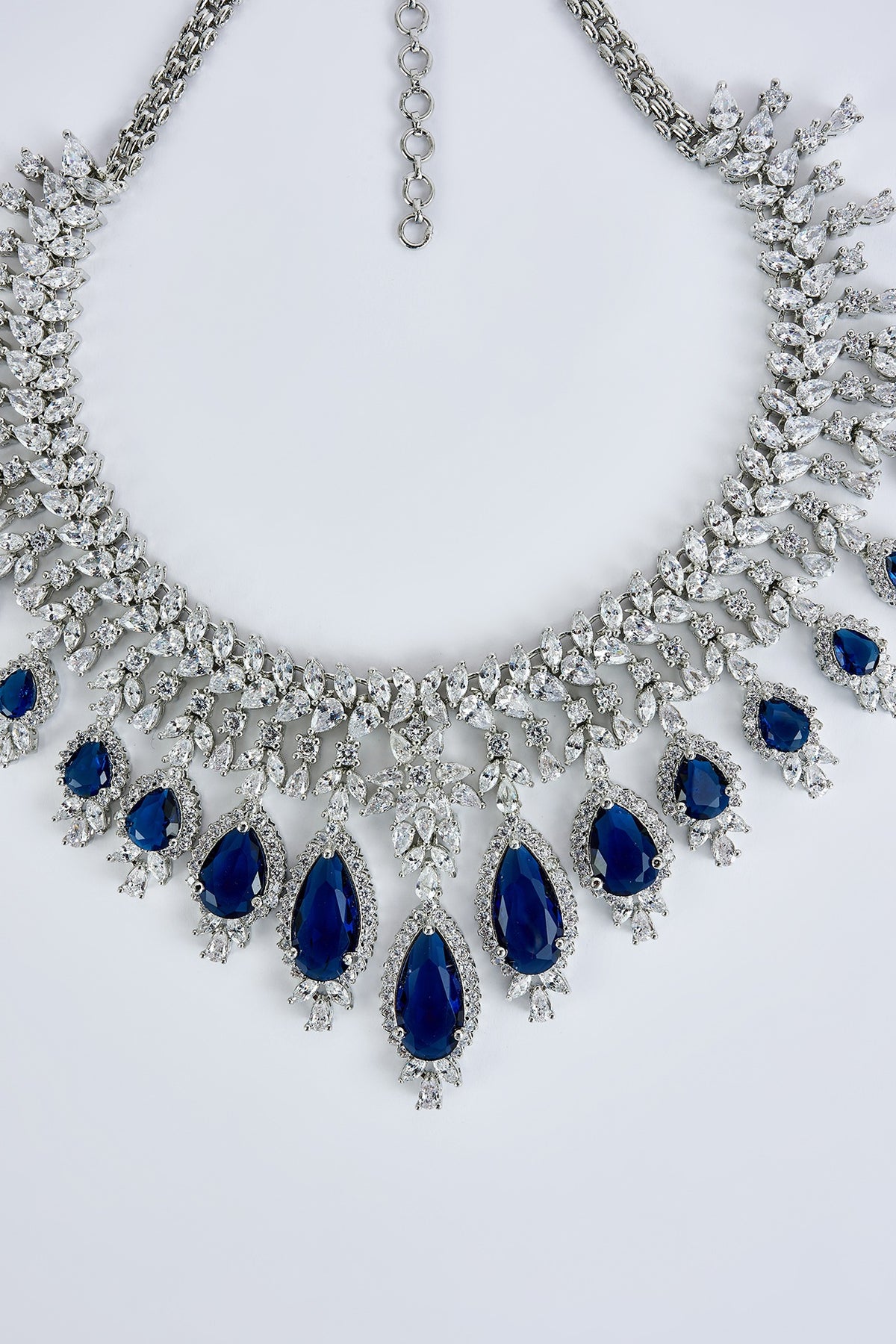 White Finish Zircon & Sapphire Synthetic Stone Necklace Set