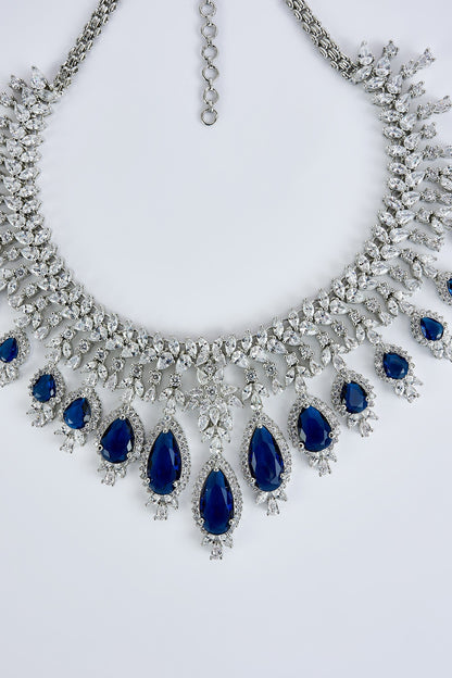 White Finish Zircon & Sapphire Synthetic Stone Necklace Set