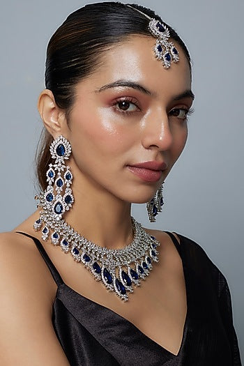 White Finish Zircon & Sapphire Synthetic Stone Necklace Set