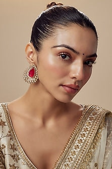 Gold Finish Moissanite Polki Stud Earrings