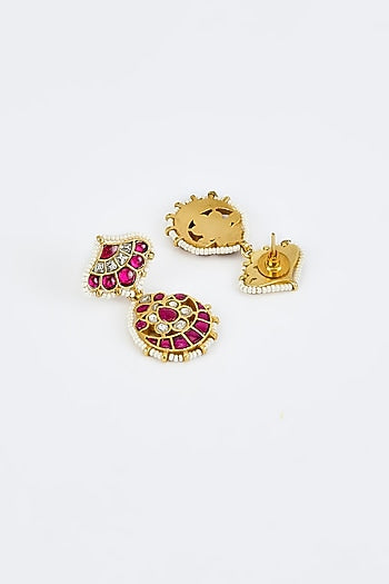 Gold Finish Kundan Polki & Red Stone Choker Necklace Set