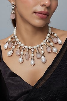 Gold Finish Kundan Polki & Pink Diamond Necklace Set