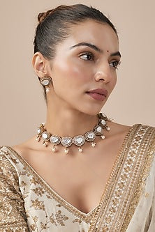 Gold Finish Kundan Polki Choker Necklace Set