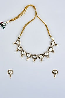 Gold Finish Kundan Polki Choker Necklace Set