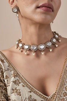 Gold Finish Kundan Polki Choker Necklace Set
