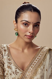 Two-Tone Finish Kundan Polki & Emerald Stone Dangler Earrings