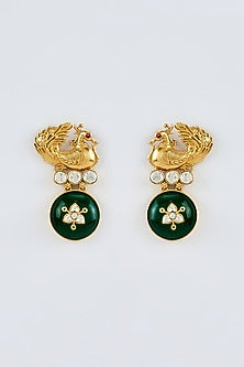 Two-Tone Finish Kundan Polki & Emerald Stone Dangler Earrings