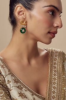 Two-Tone Finish Kundan Polki & Emerald Stone Dangler Earrings