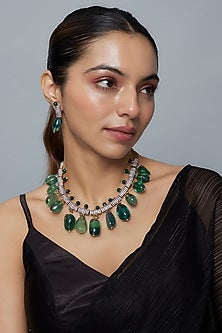 Gold Finish Zircon & Sapphire Stone Necklace Set
