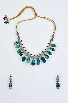 Gold Finish Zircon & Sapphire Stone Necklace Set