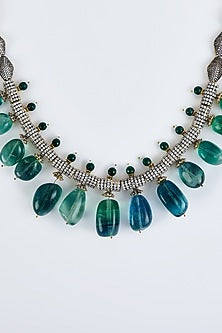Gold Finish Zircon & Sapphire Stone Necklace Set