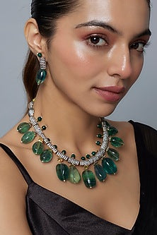 Gold Finish Zircon & Sapphire Stone Necklace Set