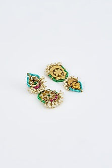 Gold Finish Kundan Polki & Multi-Colored Beaded Necklace Set