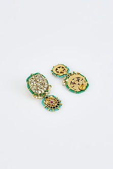 Gold Finish Kundan Polki & Green Stone Choker Necklace Set