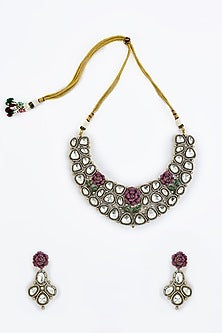 Gold Finish Kundan Polki & Ruby Stone Choker Necklace Set