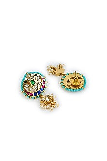 Gold Finish Kundan Polki & Multi-Colored Beaded Choker Necklace Set