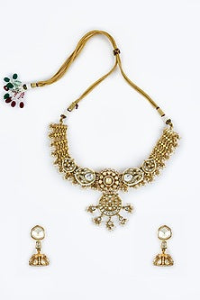 Gold Finish Kundan Polki Necklace Set