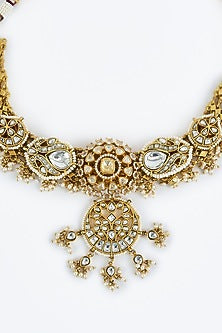 Gold Finish Kundan Polki Necklace Set