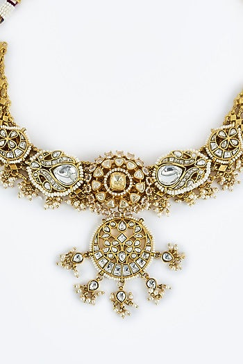 Gold Finish Kundan Polki Necklace Set