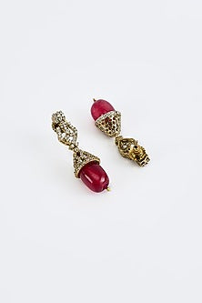 Gold Finish Diamond & Red Stone Long Necklace Set