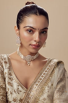 Gold Finish Kundan Polki Choker Necklace Set