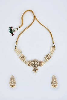 Gold Finish Kundan Polki Choker Necklace Set
