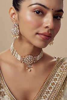 Gold Finish Kundan Polki Choker Necklace Set