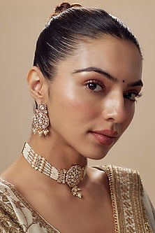 Gold Finish Kundan Polki Choker Necklace Set