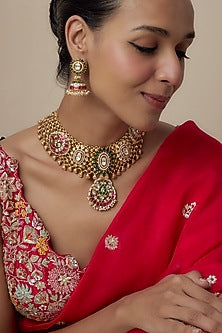 Gold Finish Kundan Polki Choker Necklace Set