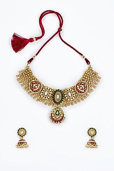 Gold Finish Kundan Polki Choker Necklace Set