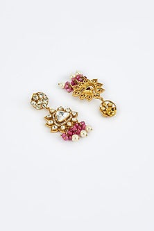 Gold Finish Kundan Polki & Red Stone Choker Necklace Set
